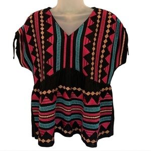 Savanna Jane Geometric Blouse - Black, Pink, Teal